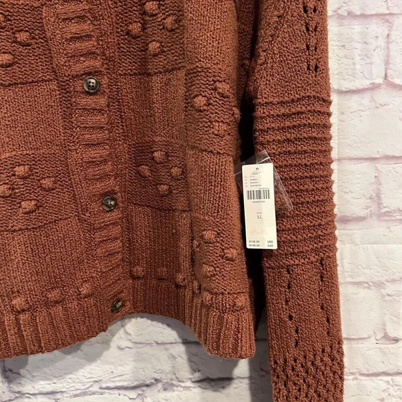 ANTHROPOLOGIE‎ Pilcro Textured Puff Sleeve Cardigan Sweater Size XL Button Front - Picture 7 of 11